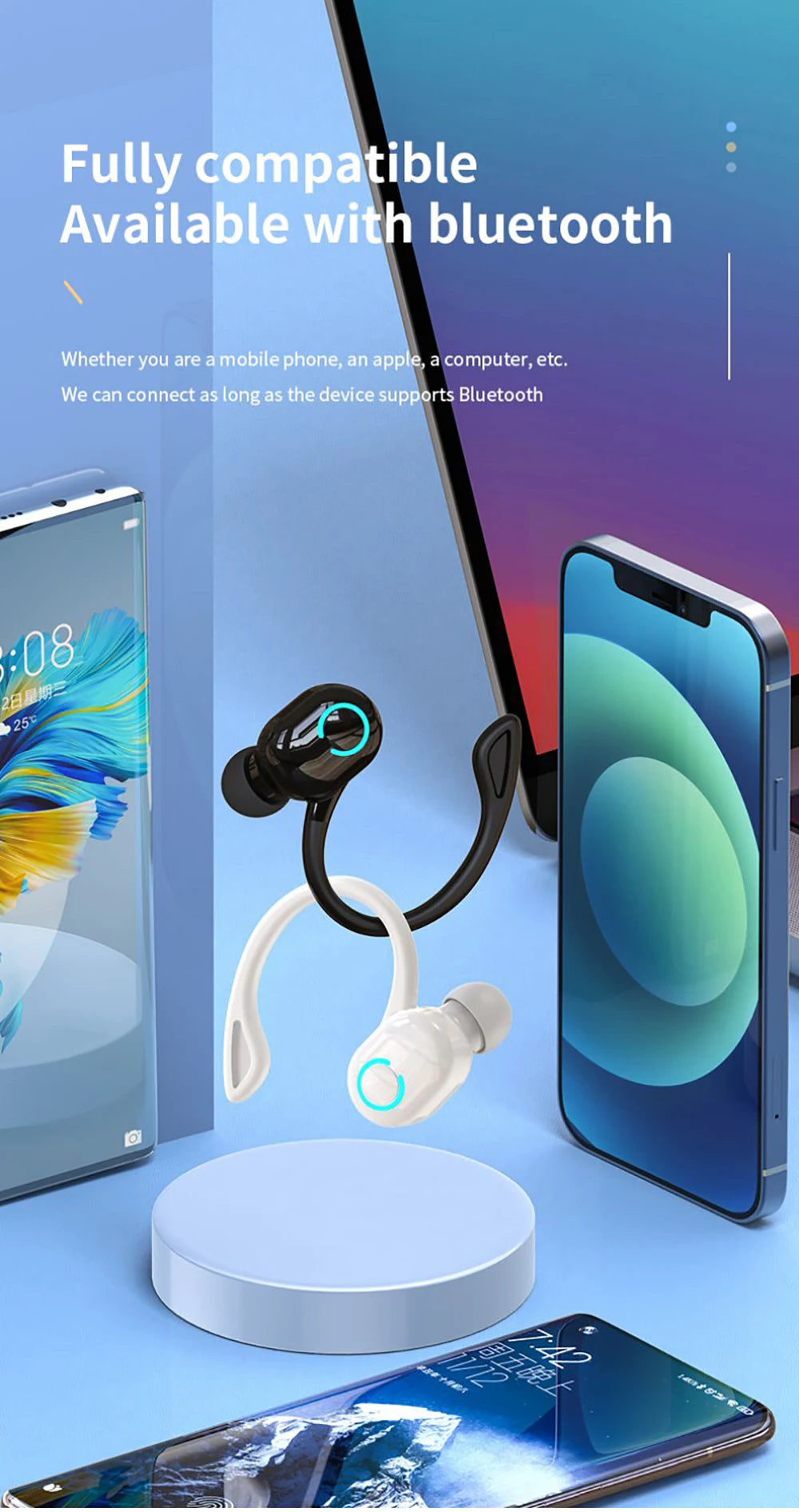 Kebidumei Bluetooth 5.2 Ear Hook Headset – ANC, Waterproof