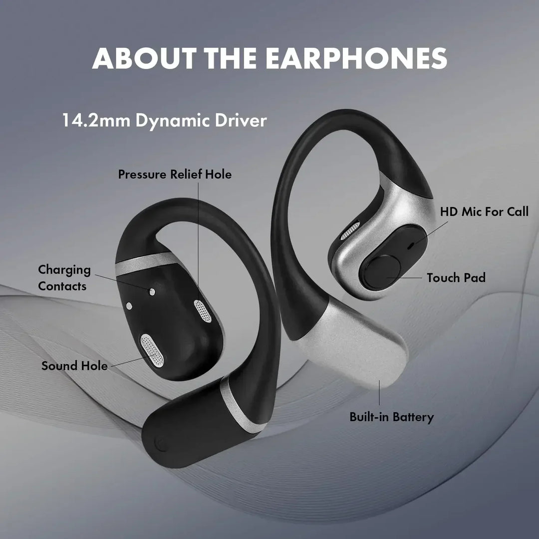 GUJIU Bluetooth 5.3 Ear Hook Headphones – Waterproof & Mic