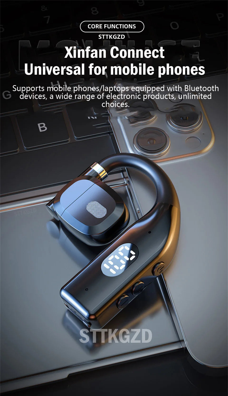 STTKGZD Bluetooth 5.3 Helmet Headset – Open-Air, ENC Noise Reduction, LED Display