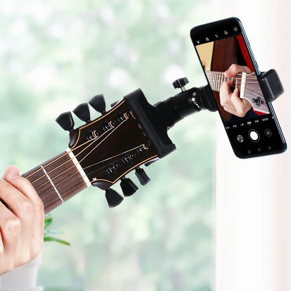 Guitar Headstock Phone Holder – 360° Adjustable Clip Mount for Recording & Streaming