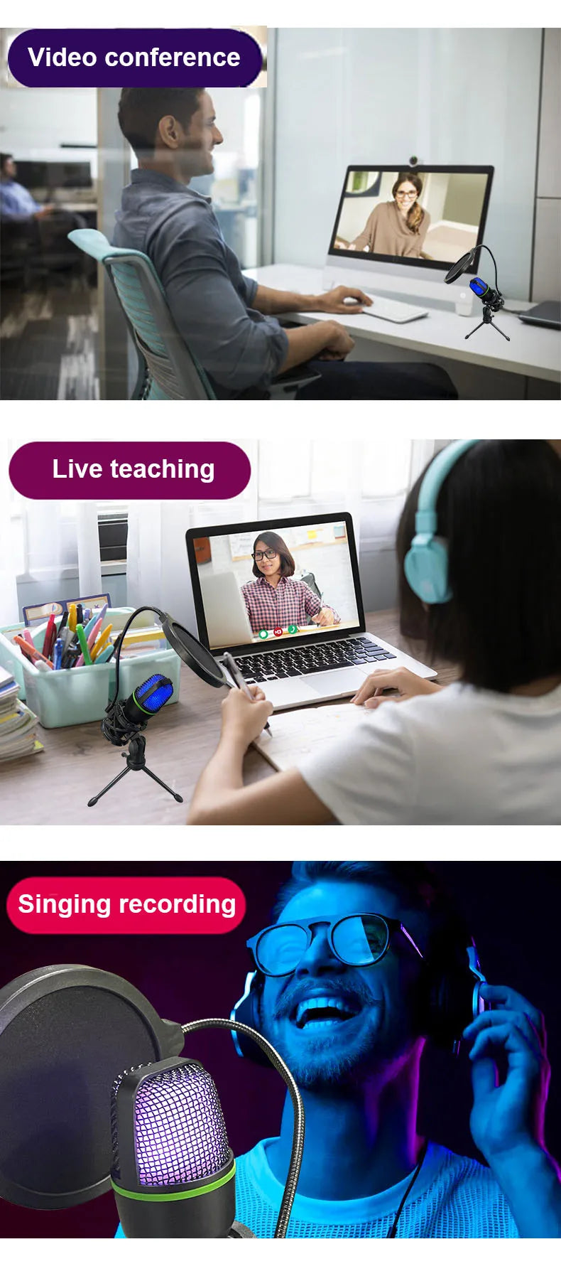 Lefon USB/3.5mm Condenser Microphone – Plug & Play Desktop Mic for Streaming, Gaming & Podcasting