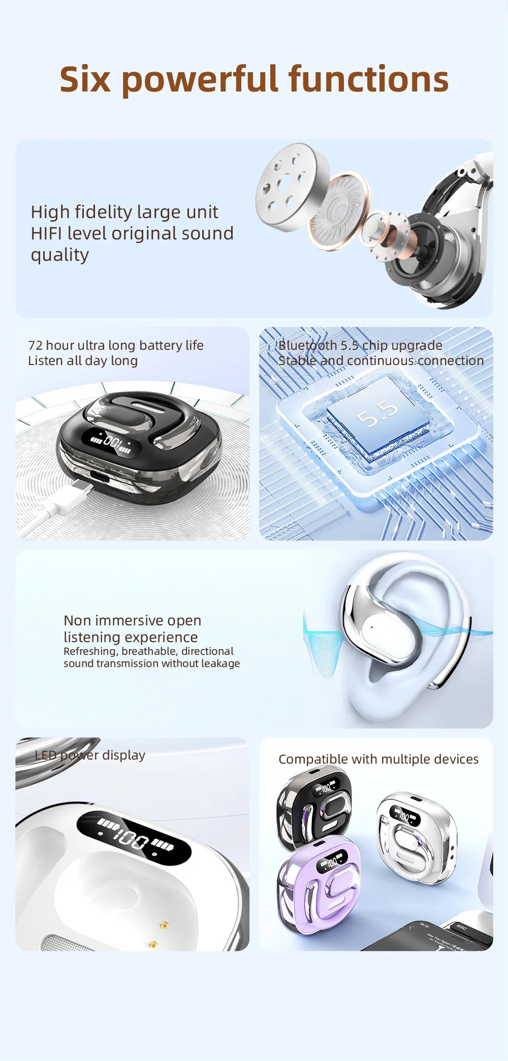 WJOY Bluetooth 5.4 Translation Ear Hook Headphones – 144 Languages