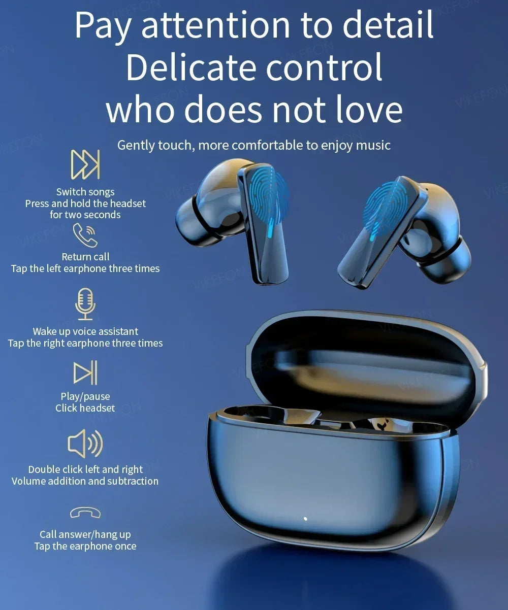 VIKEFON Bluetooth 5.3 Wireless Earbuds – Noise Cancelling & Mic