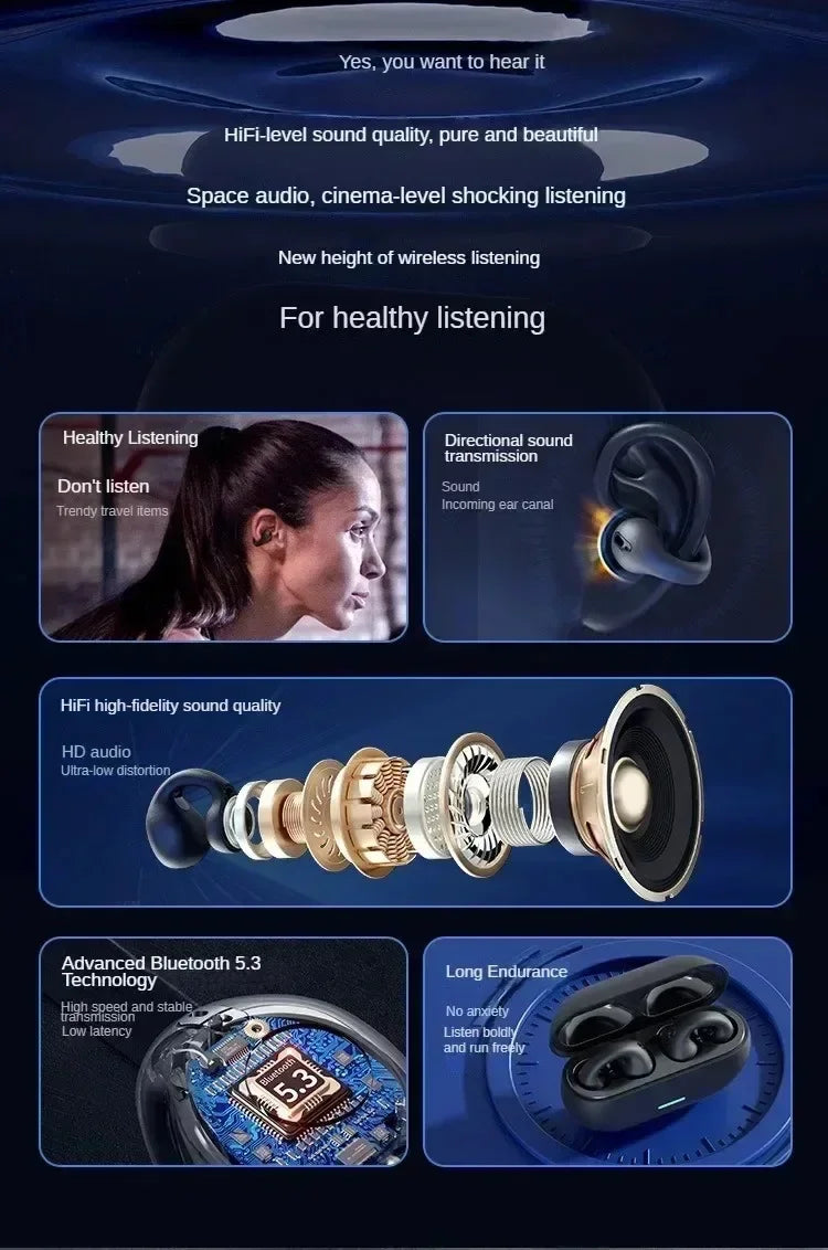 DIXSG Bluetooth 5.3 Ear Hook Earbuds – Wireless & Mic