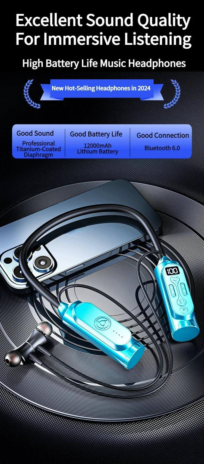 Luxuglow Bluetooth 6.0 Neckband – ANC, 12000mAh, IPX7