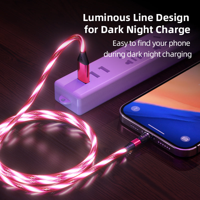 LED Magnetic Charging Cable – 540° Rotating 3-in-1 Fast Charger with Flowing Light