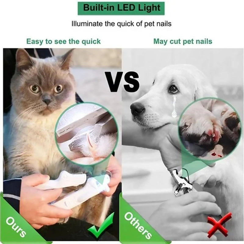 LED Pet Nail Clipper with Nail File & Collector – Safe Grooming for Cats & Dogs