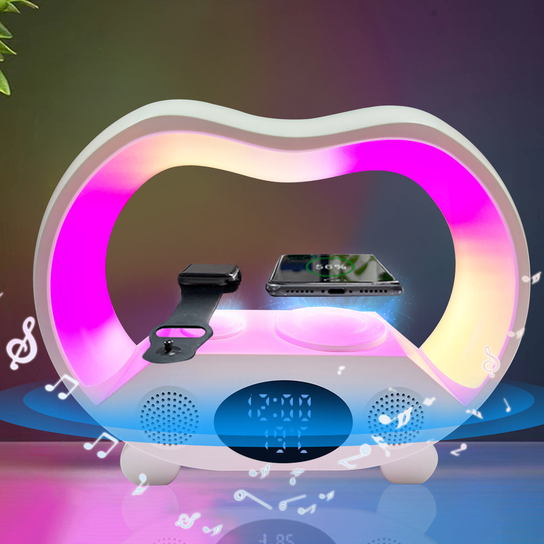 6-in-1 Smart LED Table Lamp – Wireless Charger, Bluetooth Speaker, Clock & More – power-bank