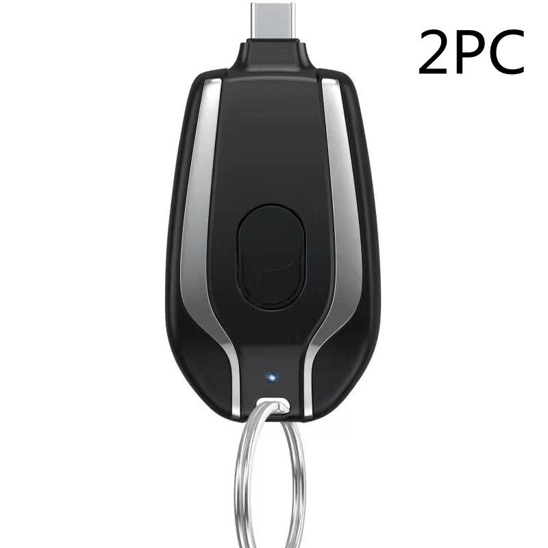 Mini Keyring Power Bank with Built-in Lightning or Type-C Cable – 1500mAh Emergency Charger