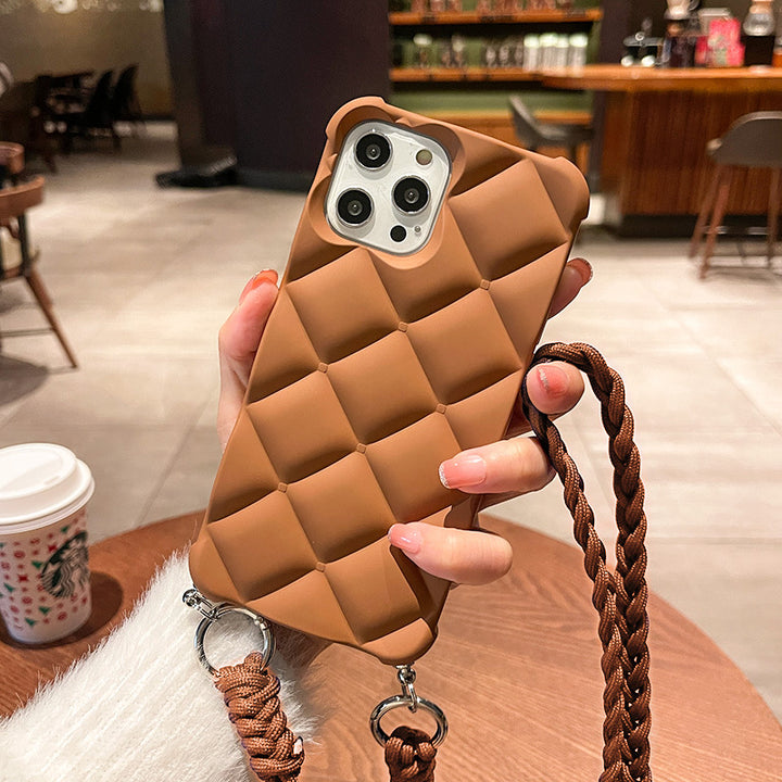 3D Diamond Silicone iPhone Case with Messenger Lanyard – Stylish & Drop-Resistant – phone strap