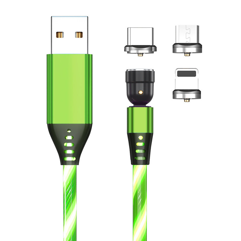 LED Magnetic Charging Cable – 540° Rotating 3-in-1 Fast Charger with Flowing Light