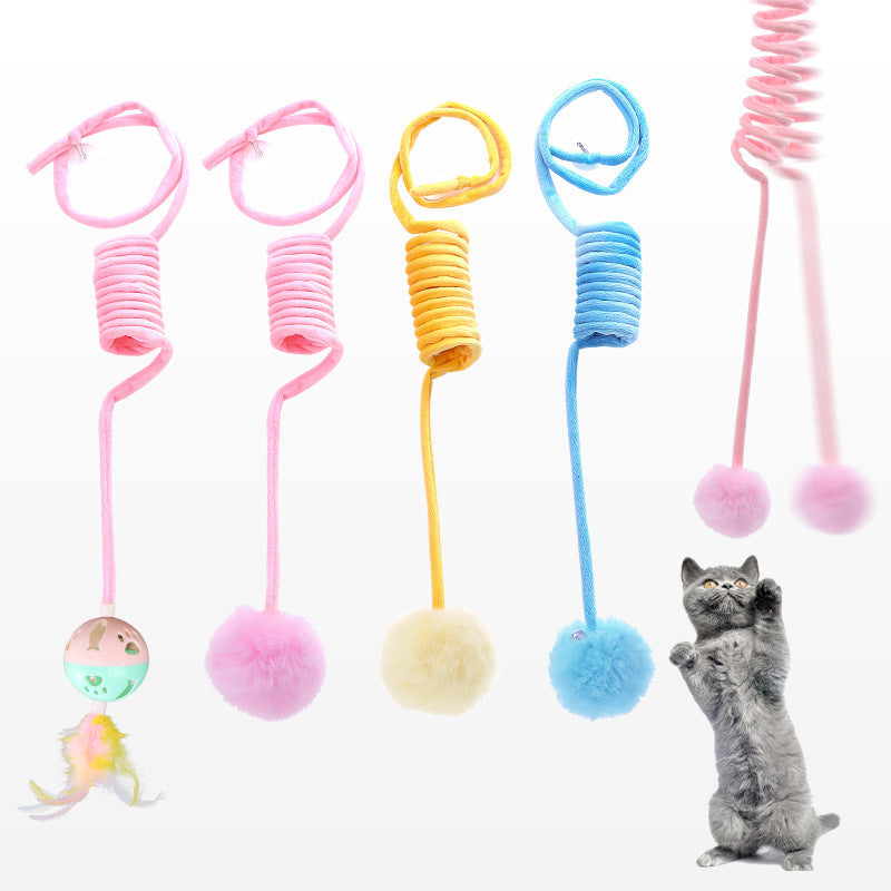 Spring Cat Toy – Plush Bell & Rabbit Hair Ball Interactive Bouncer