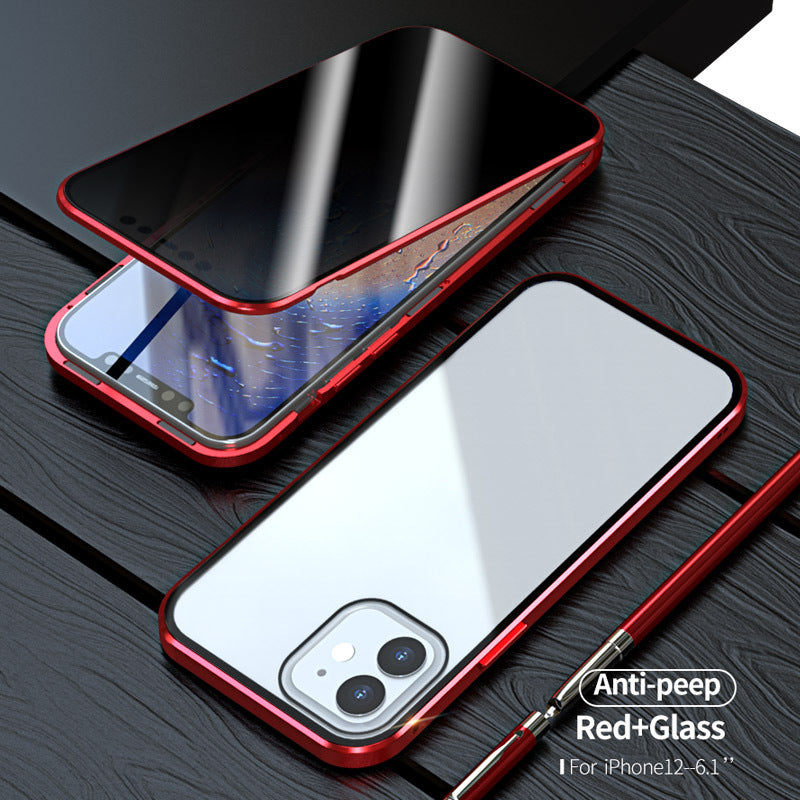 Anti-Peep Magnetic iPhone Case – Metal + Tempered Glass Cover – phone-case