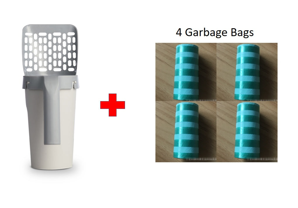 Integrated Cat Litter Scoop with Waste Bag Holder – Hygienic All-in-One Cleaning Tool