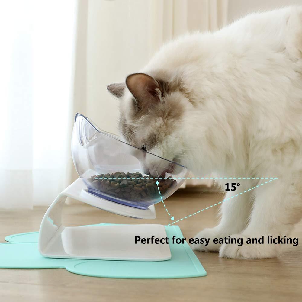 15° Tilted Cat Double Bowl – Ergonomic Elevated Feeder for Cats & Small Dogs – grooming kit