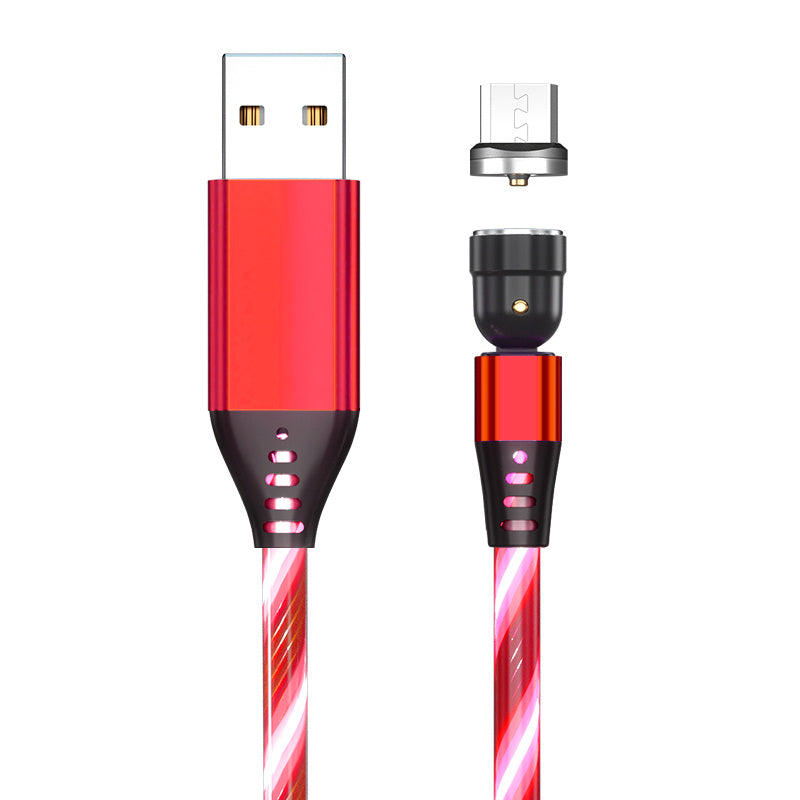 LED Magnetic Charging Cable – 540° Rotating 3-in-1 Fast Charger with Flowing Light
