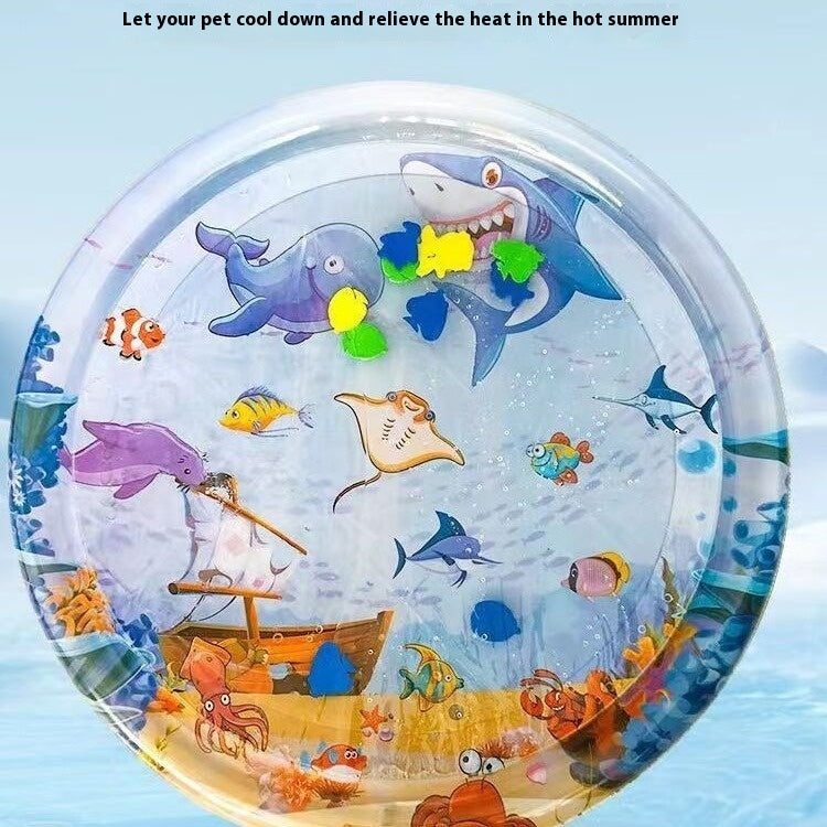 Inflatable Cat Cooling Water Mat – Summer Ice Pad with Ocean Theme (65cm / 100cm)