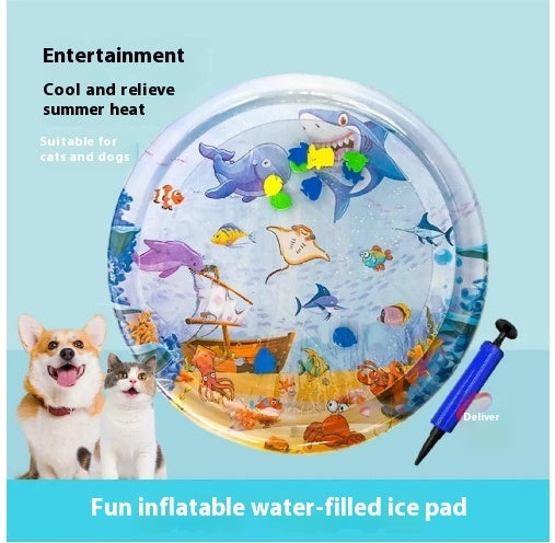 Inflatable Cat Cooling Water Mat – Summer Ice Pad with Ocean Theme (65cm / 100cm)
