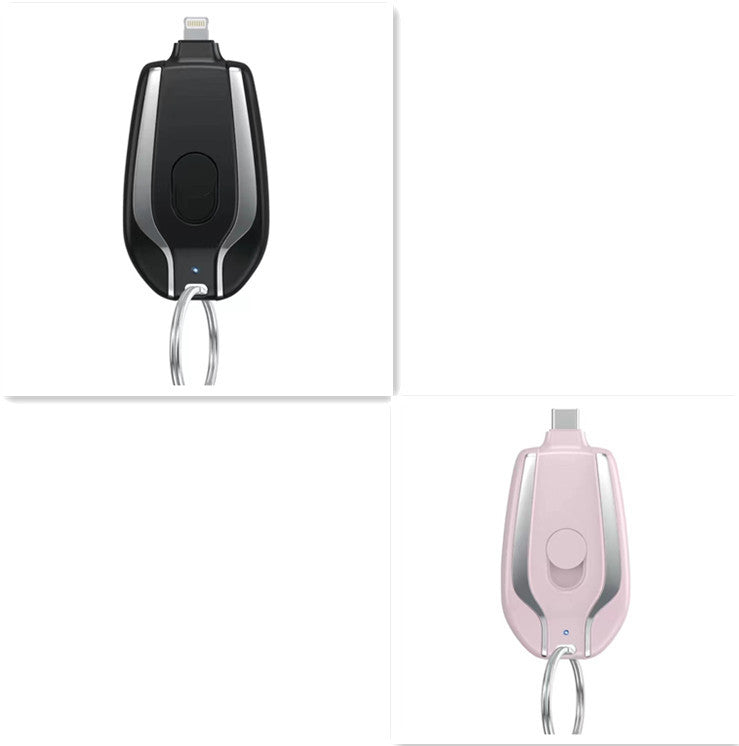 Mini Keyring Power Bank with Built-in Lightning or Type-C Cable – 1500mAh Emergency Charger