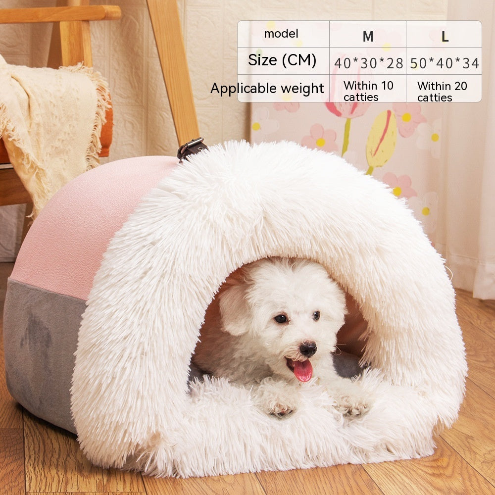 Cozy Cat House Villa – Semi-Enclosed Plush Pet Nest for Cats & Small Dogs