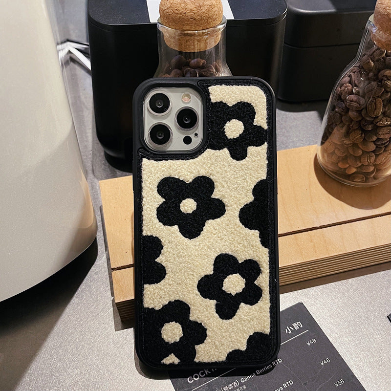 Plush Flower iPhone Case – Soft Cozy Fabric Cover with Floral Design