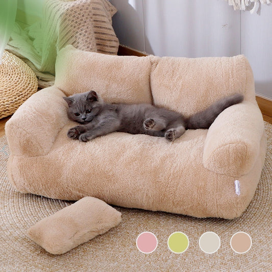 Plush Cat Sofa Bed with Pillow – Soft, Anti-Slip Lounger for Cats – grooming kit