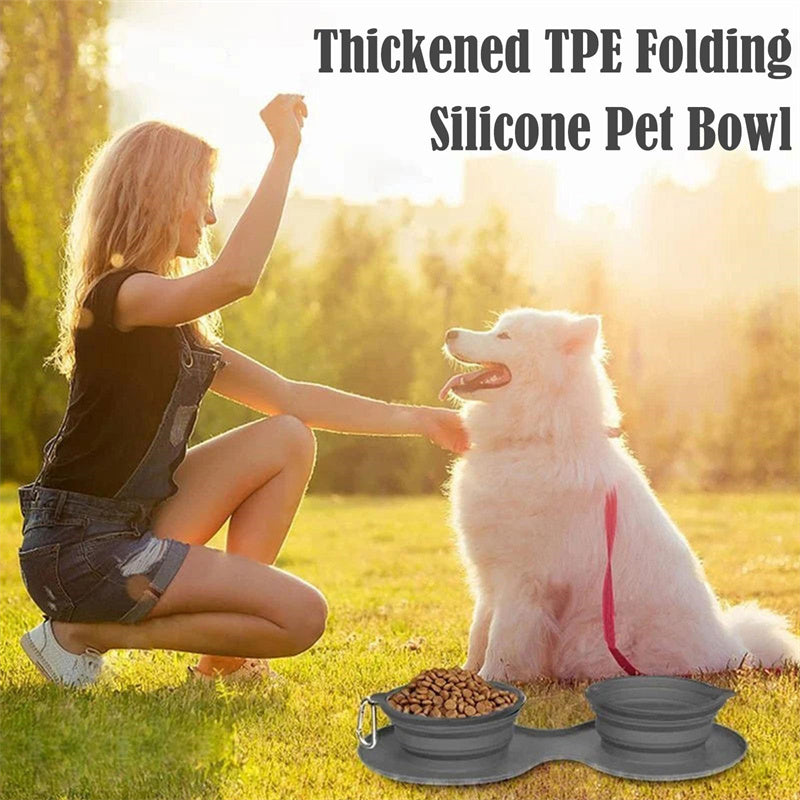 Collapsible Double Dog Bowl – Travel-Ready Silicone Pet Feeder