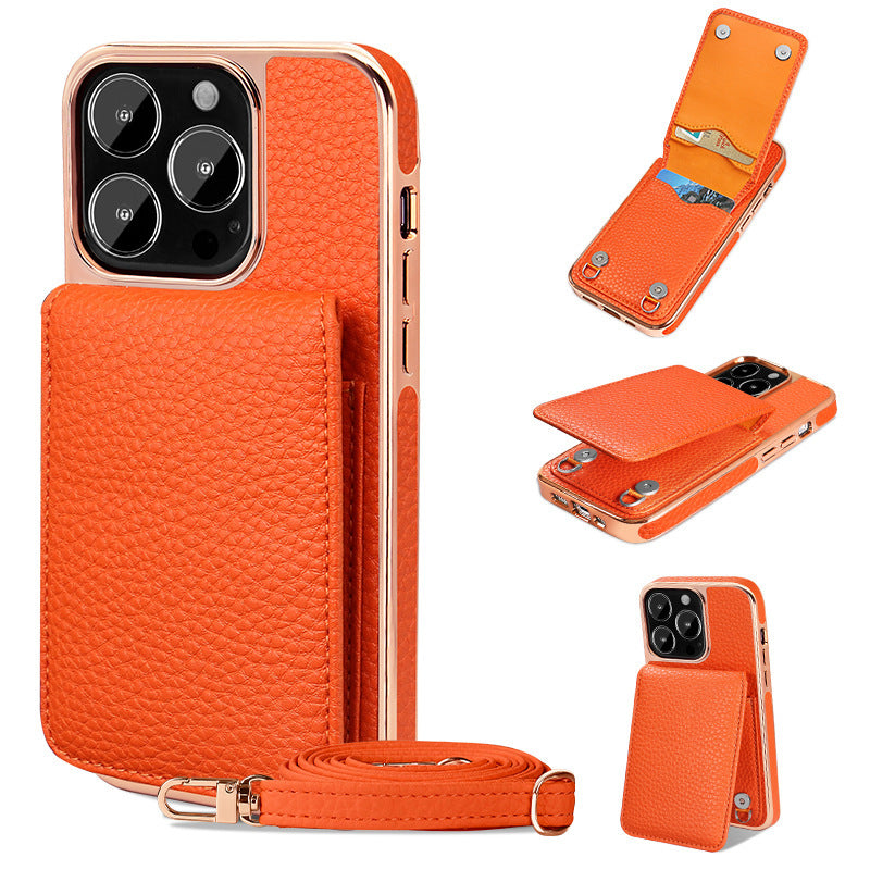 Electroplated Wallet iPhone Case with Chain Strap – Card Holder Cover for iPhone 11–14 Series