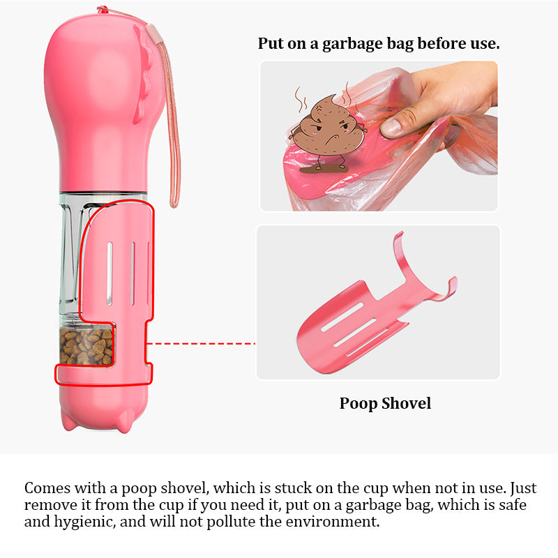3-in-1 Dog Water Bottle with Waste Bag & Poop Scoop – Travel Ready – grooming kit