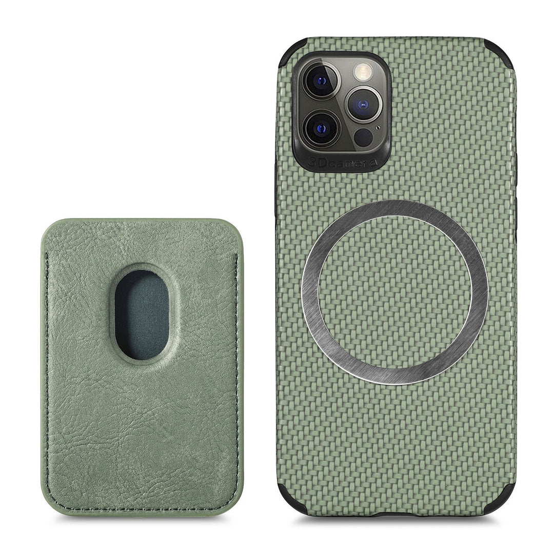 Magnetic Leather Card Holder Phone Case – Carbon Fiber Pattern – phone-case