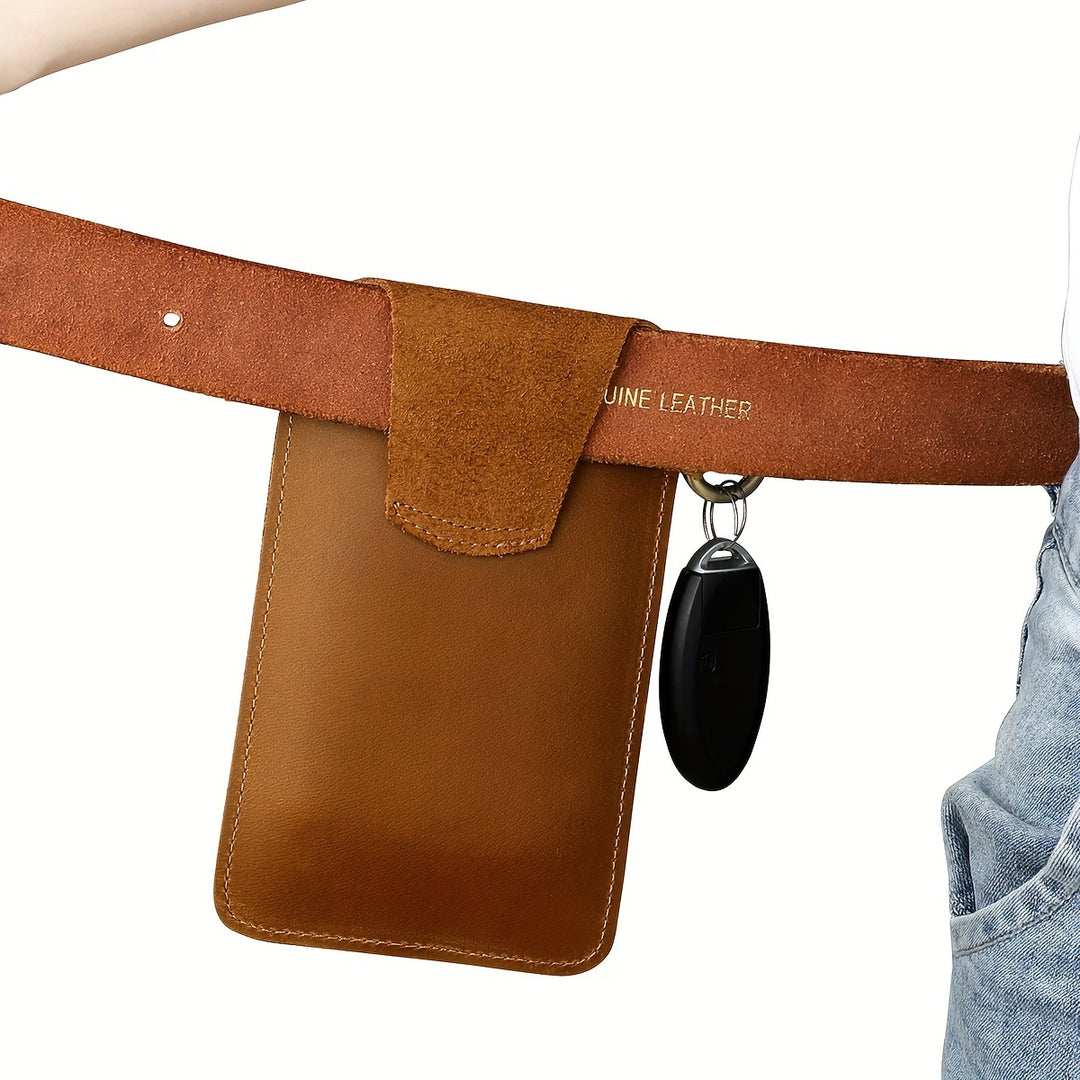 Vintage Top‑Grain Leather Phone Belt Bag for Outdoor Sports