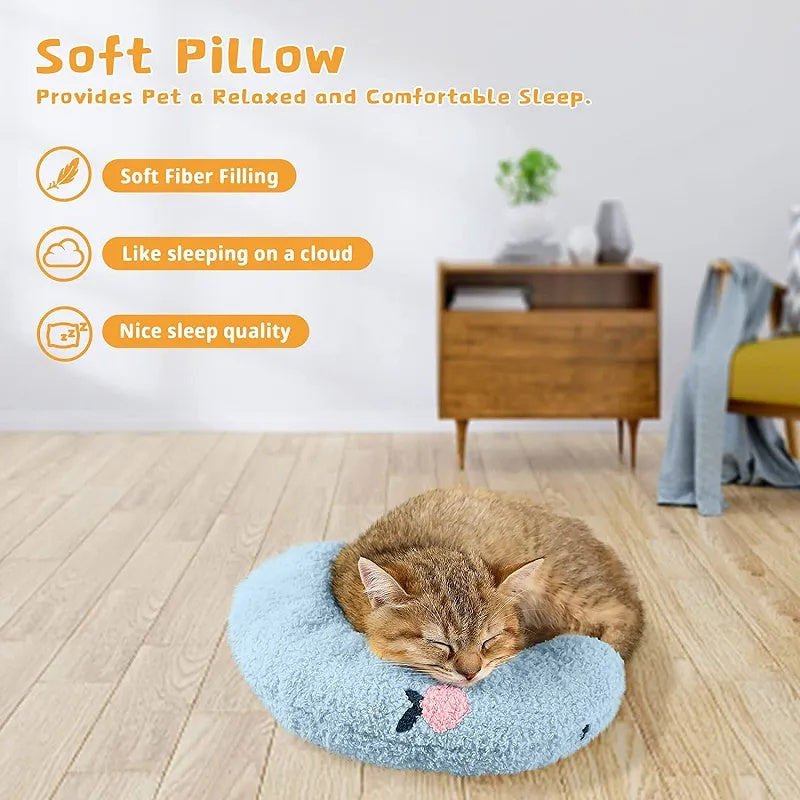 Plush Pet Calming Pillow – Half Donut Bed for Small Dogs & Cats (Up to 10 lbs)