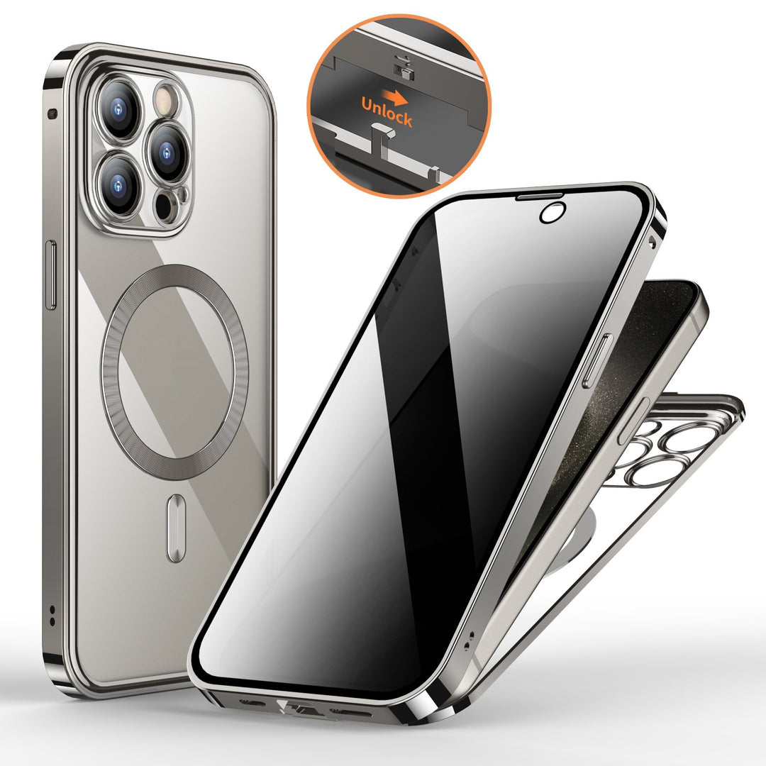 360° Magnetic Privacy iPhone Case – Metal Double-Lock Full Protection Cover – phone-case