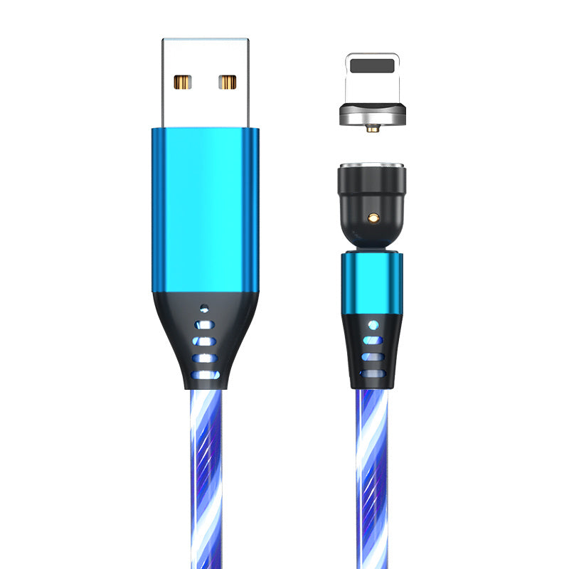 LED Magnetic Charging Cable – 540° Rotating 3-in-1 Fast Charger with Flowing Light
