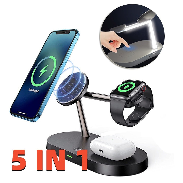 5-in-1 Magnetic Wireless Charging Station with Touch-Control Night Light – MagSafe-Compatible – power-bank