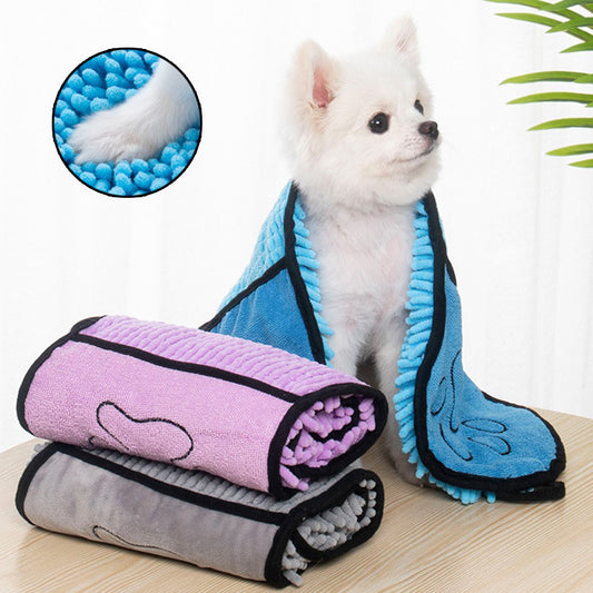 Super Absorbent Chenille Pet Drying Towel – Double Pocket Quick-Dry Towel for Dogs & Cats – grooming kit