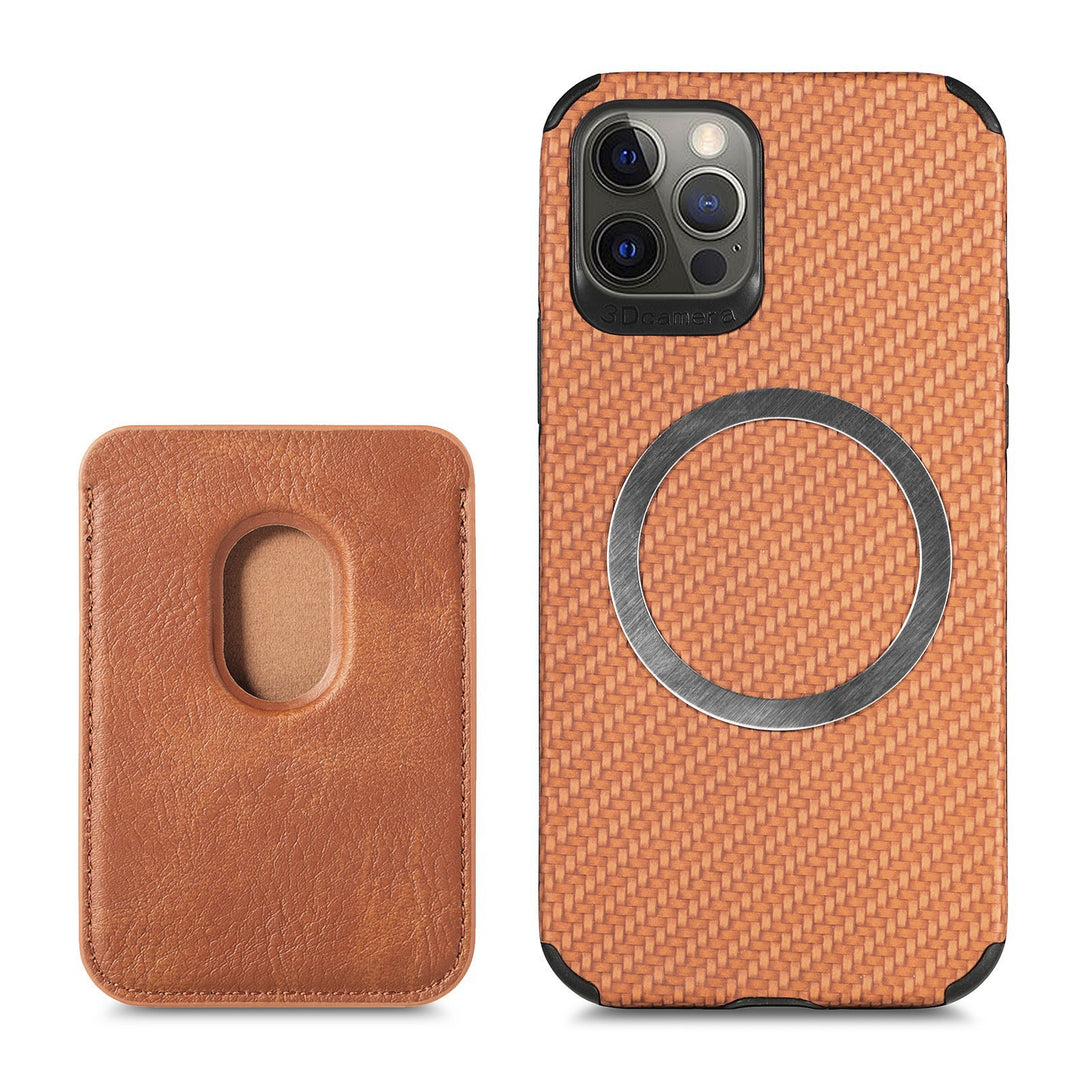 Magnetic Leather Card Holder Phone Case – Carbon Fiber Pattern – phone-case
