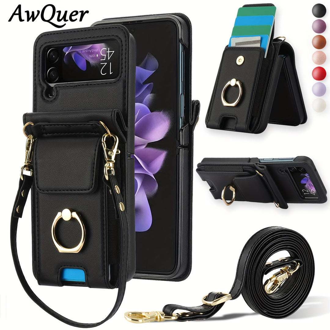 AWQUER Wallet Case for Galaxy Z Flip – Lanyard, Stand & Card Holder