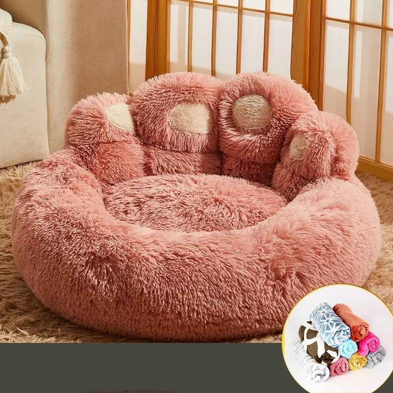 Hand-Shaped Winter Pet Bed – Cozy Plush Sofa for Cats & Dogs (M–3XL)