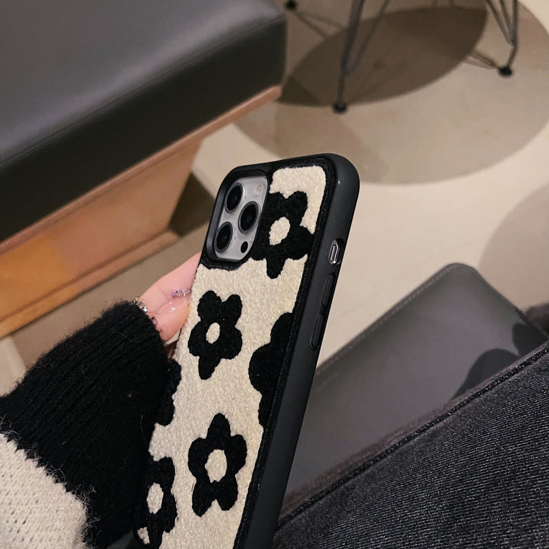 Plush Flower iPhone Case – Soft Cozy Fabric Cover with Floral Design