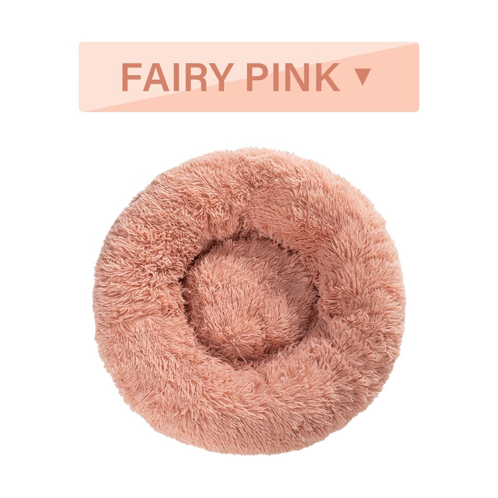 Fluffy Donut Dog Bed – Calming Plush Bed for Cats & Dogs (S–XL)