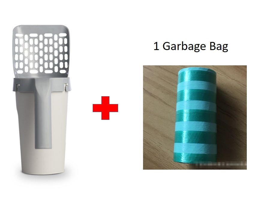 Integrated Cat Litter Scoop with Waste Bag Holder – Hygienic All-in-One Cleaning Tool