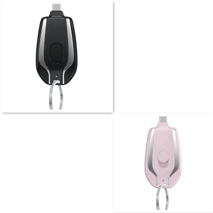 Mini Keyring Power Bank with Built-in Lightning or Type-C Cable – 1500mAh Emergency Charger