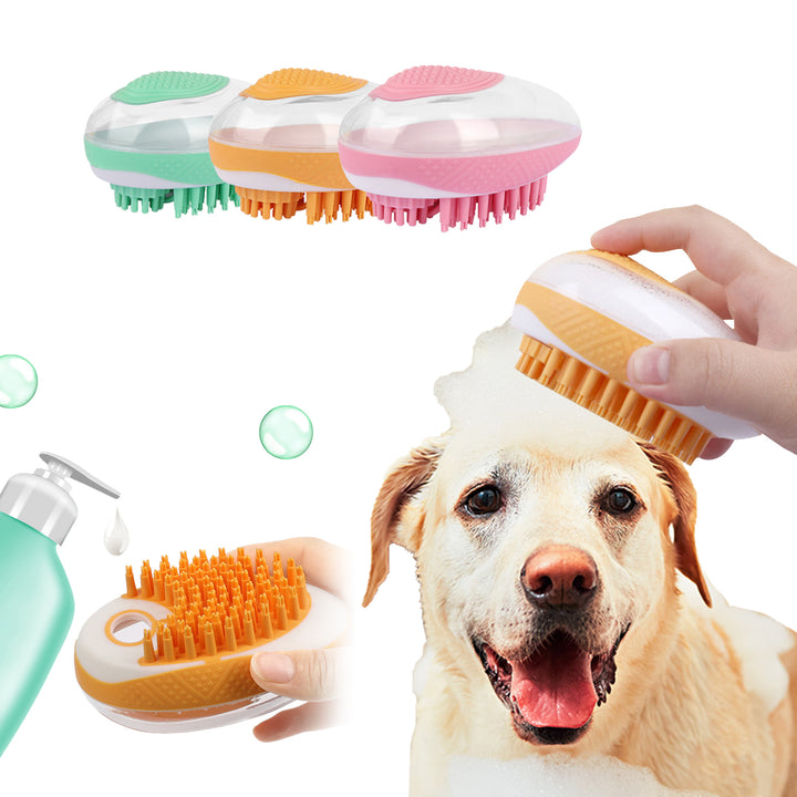 2-in-1 Pet Bath & Grooming Brush – Silicone Brush with Shampoo Dispenser – grooming kit