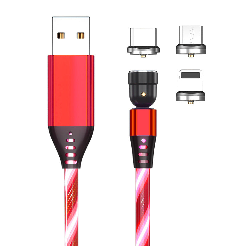 LED Magnetic Charging Cable – 540° Rotating 3-in-1 Fast Charger with Flowing Light