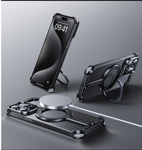 Magnetic Metal iPhone Case – Shockproof with Built-in Kickstand & Heat Dissipation