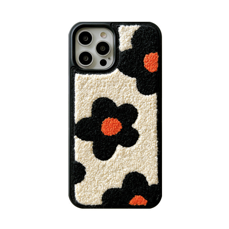 Plush Flower iPhone Case – Soft Cozy Fabric Cover with Floral Design