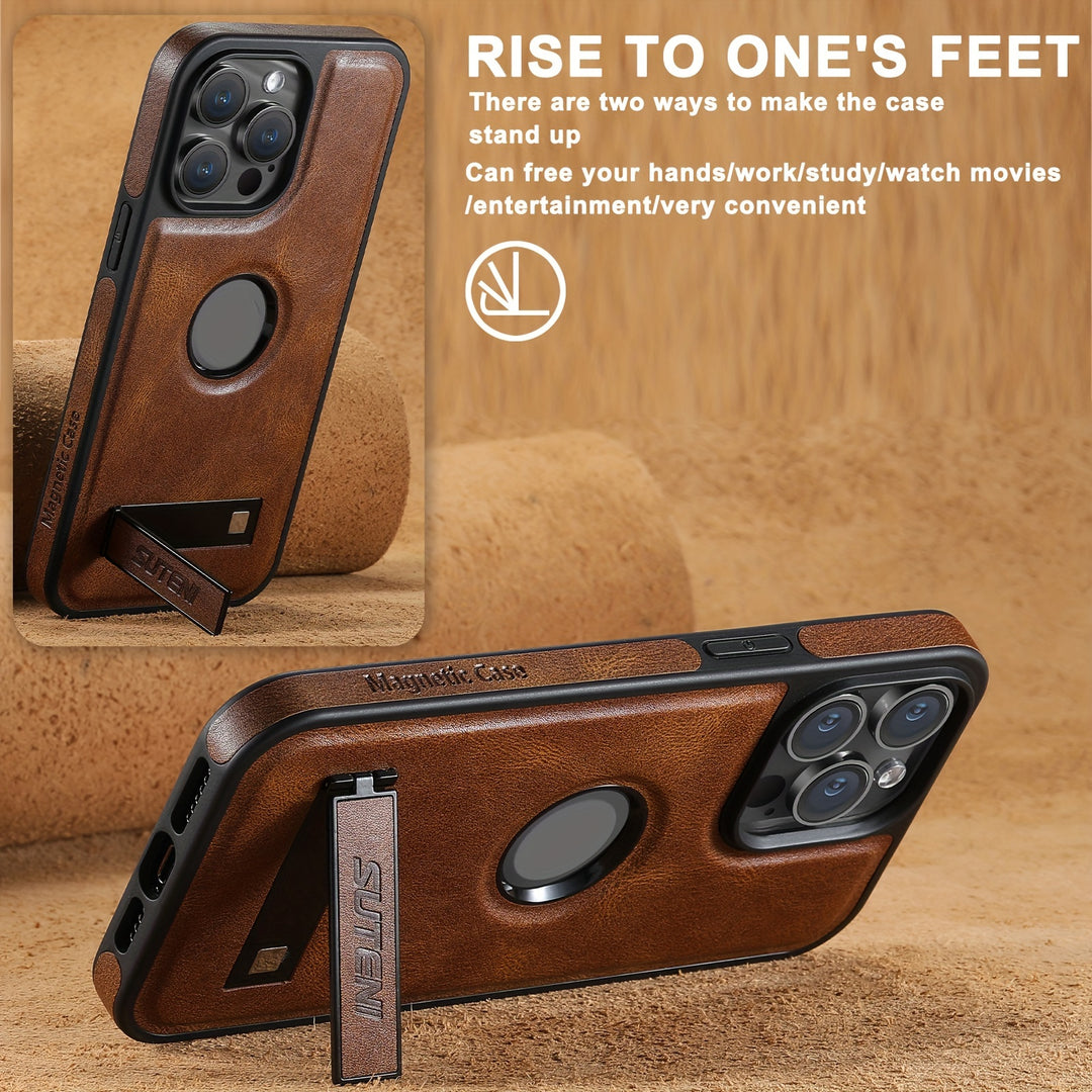 SUTENI Faux Leather iPhone Case – MagSafe, Stand, Wireless Charging