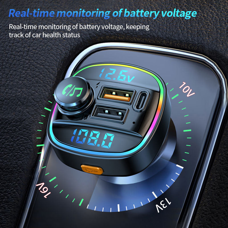 Bluetooth Car MP3 Charger – FM Transmitter, QC3.0/PD Fast Charging, RGB Display