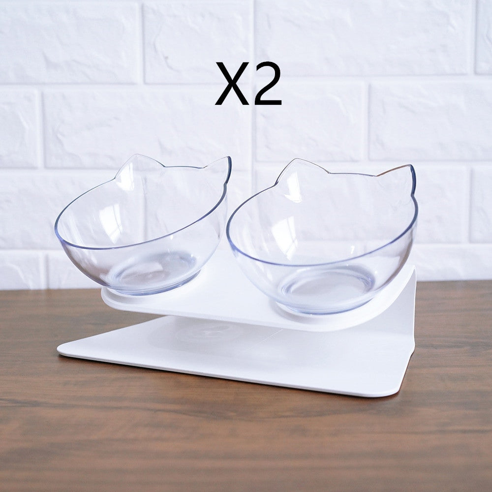 15° Tilted Cat Double Bowl – Ergonomic Elevated Feeder for Cats & Small Dogs – grooming kit